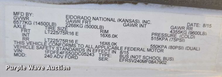 image for item ES2668 2016 Ford Advantage 240 shuttle bus