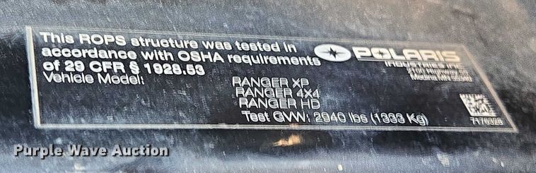 image for item ES2717 2012 Polaris Ranger 800 utility vehicle