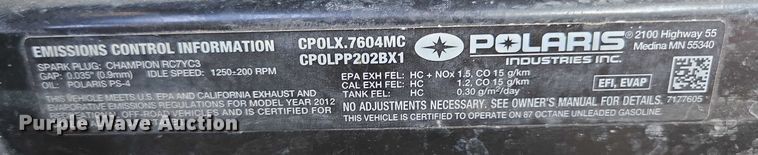 image for item ES2717 2012 Polaris Ranger 800 utility vehicle