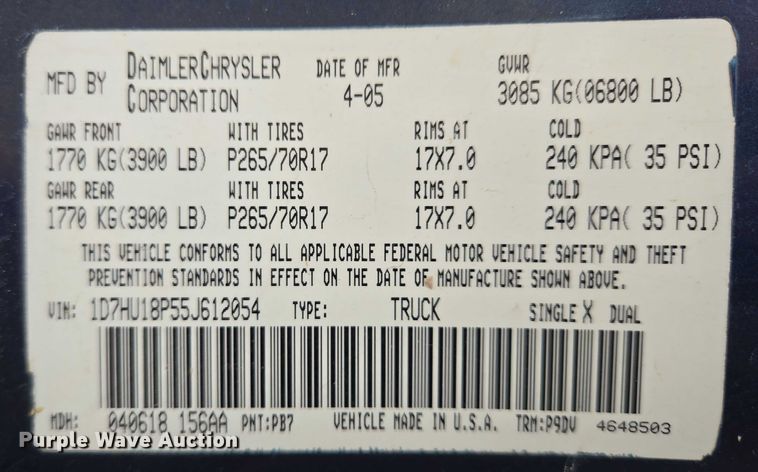 image for item ES2719 2005 Dodge Ram 1500 Ext. Cab pickup truck