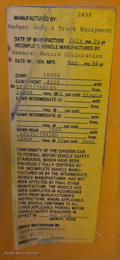 image for item ES2725 1996 Chevrolet 3500 Crew Cab dump bed pickup truck