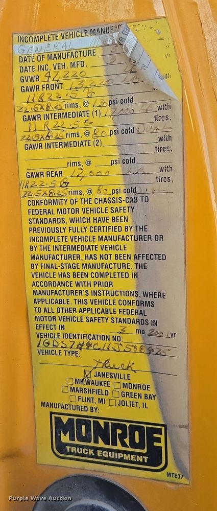 image for item ES2726 2001 GMC C8500 dump truck