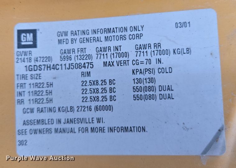 image for item ES2726 2001 GMC C8500 dump truck