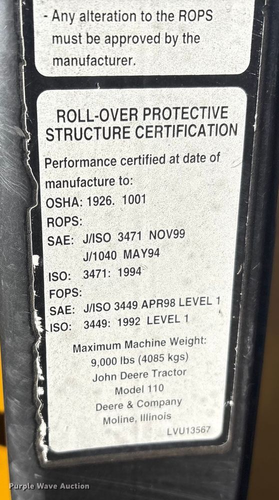 image for item EV2593 2003 John Deere 110 backhoe