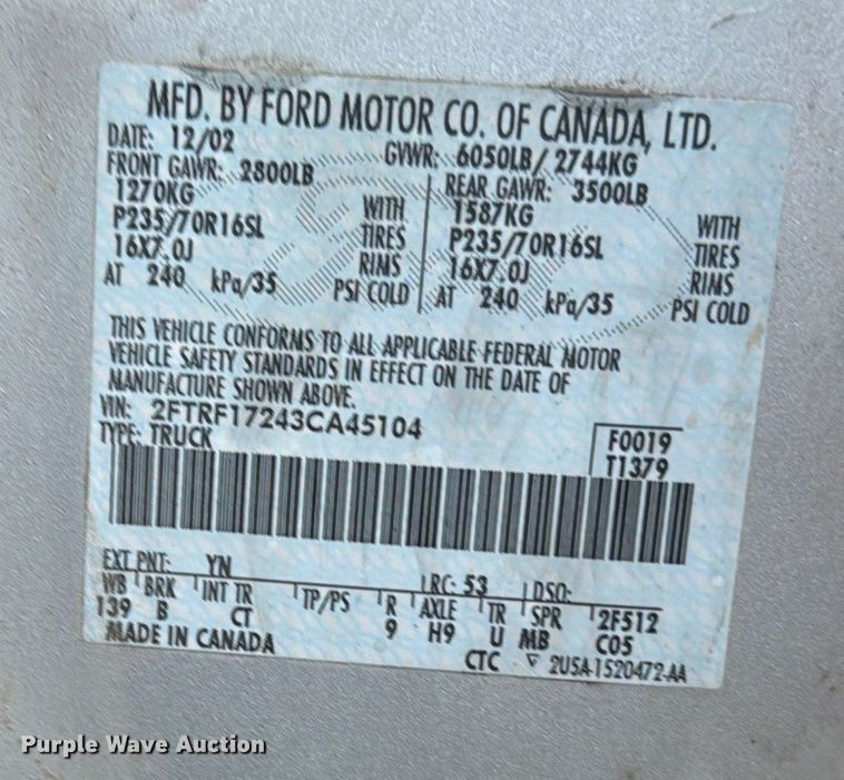 image for item FB0554 2003 Ford F150 pickup truck