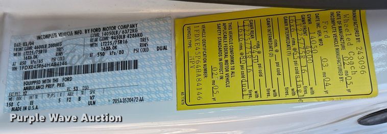 image for item FG2514 2004 Ford E450 Super Duty ambulance