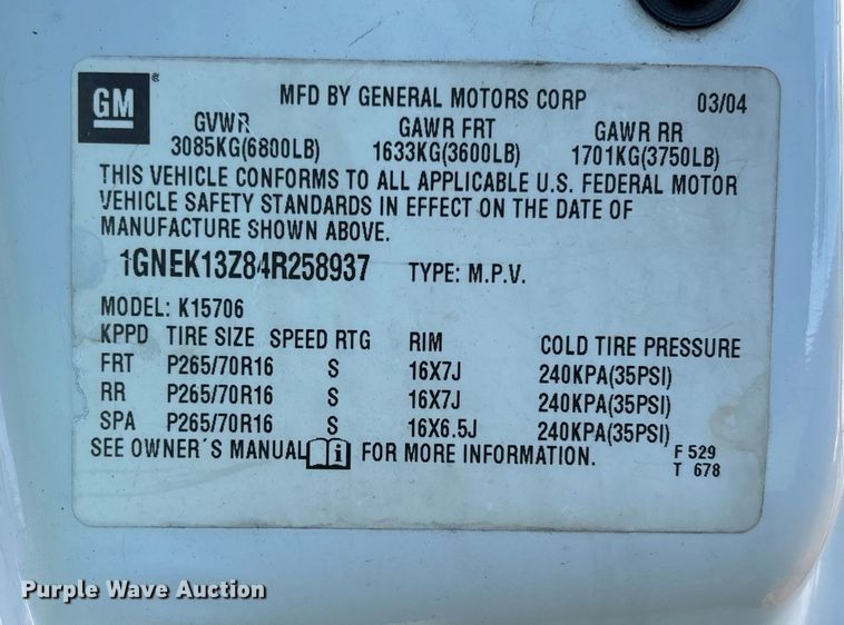 image for item FI1616 2004 Chevrolet Tahoe SUV