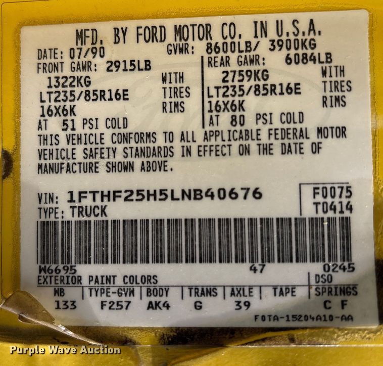 image for item FK1091 1990 Ford F250 Custom pickup truck