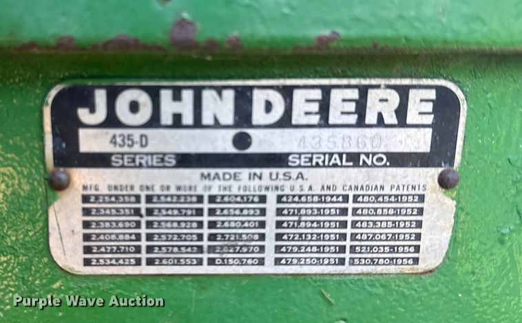 image for item DQ4197 1959 John Deere 435 tractor