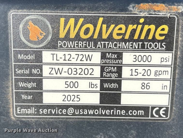 image for item EF6307 2025 Wolverine TL-12-72W skid steer tiller