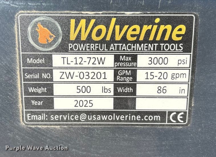 image for item EF6308 Wolverine TL-12-72W skid steer tiller