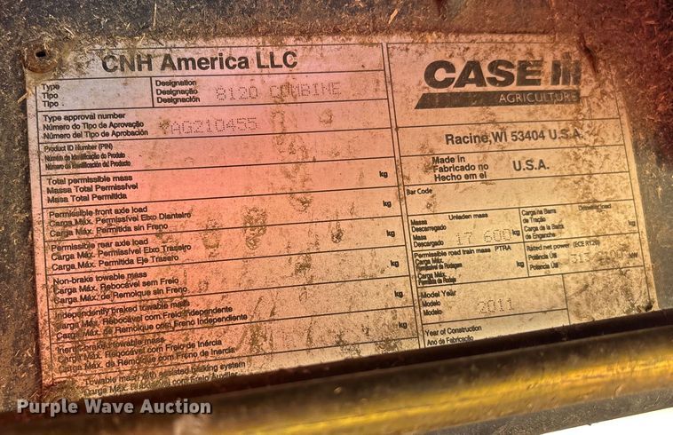 image for item YA1843 2011 Case IH 8120 RWA combine