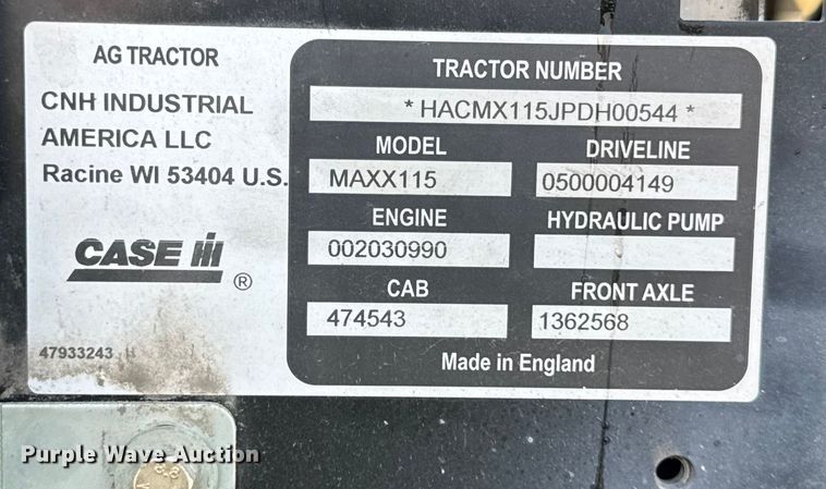image for item YA1893 2023 Case IH MAXXUM 115 MFWD tractor