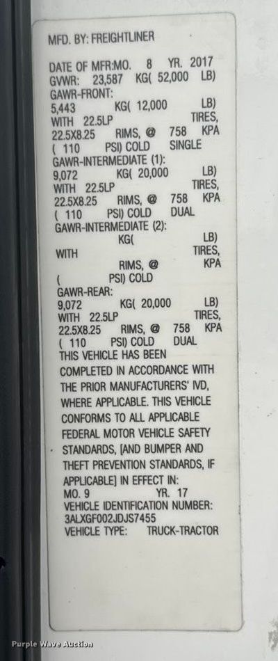 image for item EA2234 2018 Freightliner Cascadia semi truck