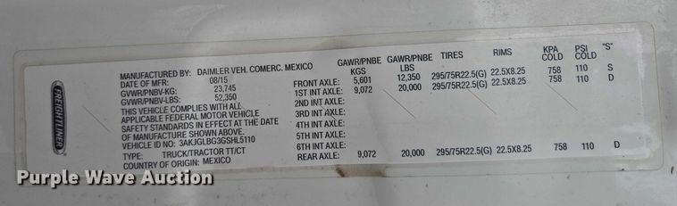 image for item EB1211 2016 Freightliner Cascadia 