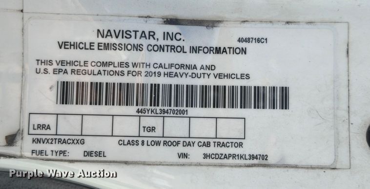 image for item ED5087 2019 International LT625 semi truck