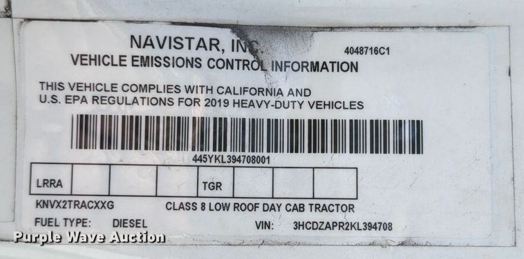 image for item ED5091 2019 International LT625 semi truck