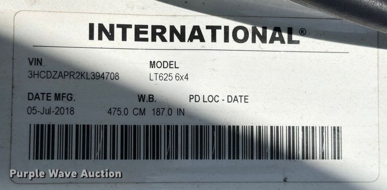 image for item ED5091 2019 International LT625 semi truck