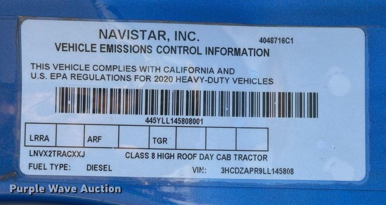 image for item ED5092 2020 International LT625 semi truck