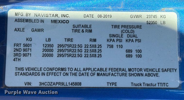 image for item ED5092 2020 International LT625 semi truck