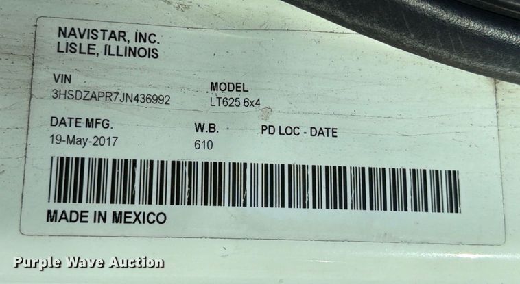 image for item ED5093 2018 International LT625 semi truck