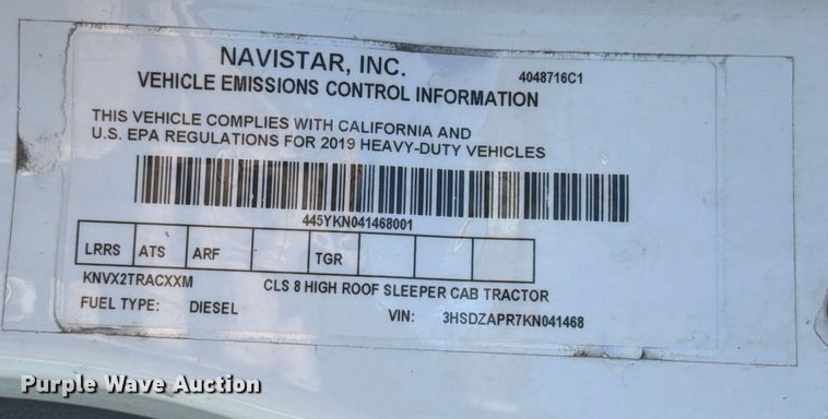 image for item ED5094 2019 International LT625 semi truck