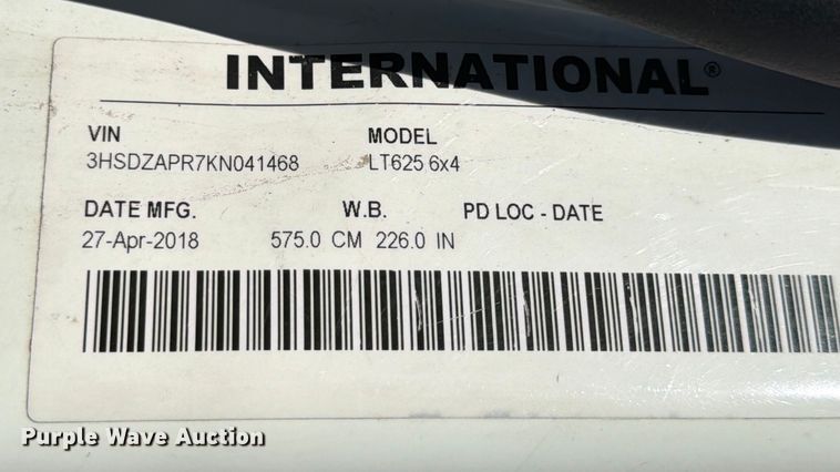 image for item ED5094 2019 International LT625 semi truck