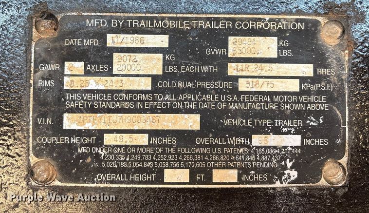 image for item EF6305 1987 Trailermobile flatbed trailer