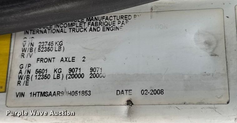 image for item EN0822 2009 International 4400 truck cab and chassis