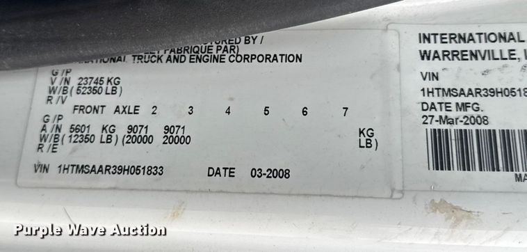 image for item EN0825 2009 International 4400 truck cab and chassis