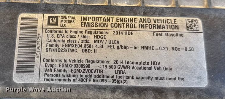 image for item EN0870 2014 GMC Savana 3500 box truck