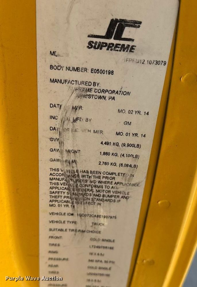 image for item EN0870 2014 GMC Savana 3500 box truck