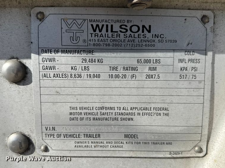 image for item ET4123 2013 Wilson DWH-551 grain trailer
