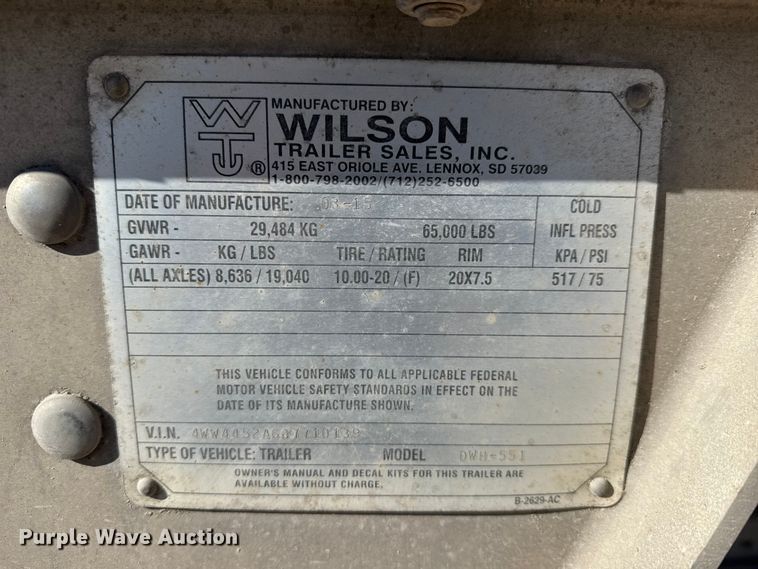 image for item ET4125 2016 Wilson DWH-551 grain trailer