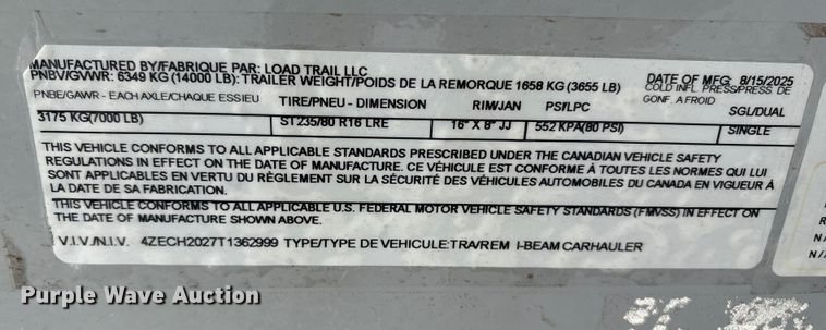 image for item ET8626 2026 Load Trail I-Beam equipment trailer
