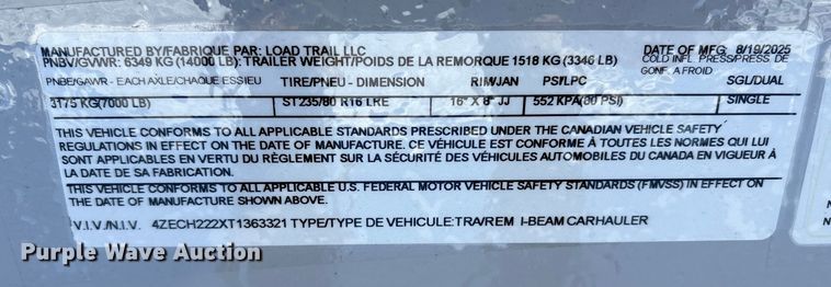 image for item ET8627 2026 Load Trail I-Beam equipment trailer