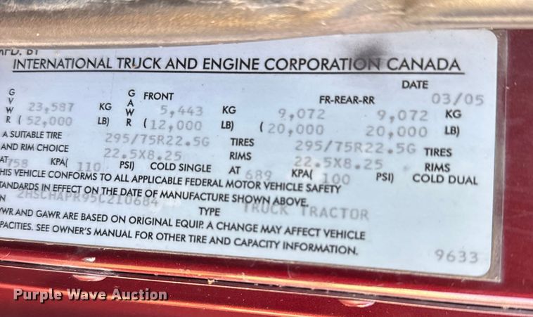 image for item FB0541 2005 International 9900i semi truck