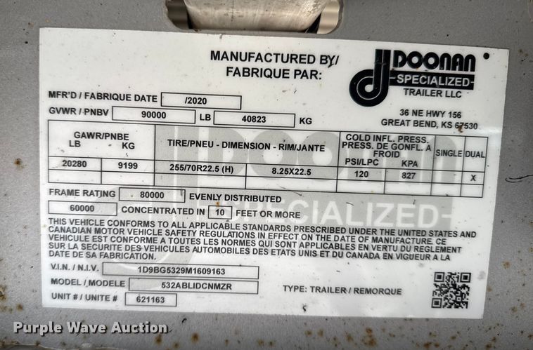 image for item FB0586 2021 Doonan  drop deck trailer