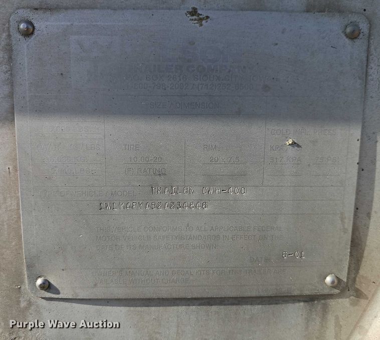 image for item FN5505 2002 Wilson Trailers DWH-400 grain trailer