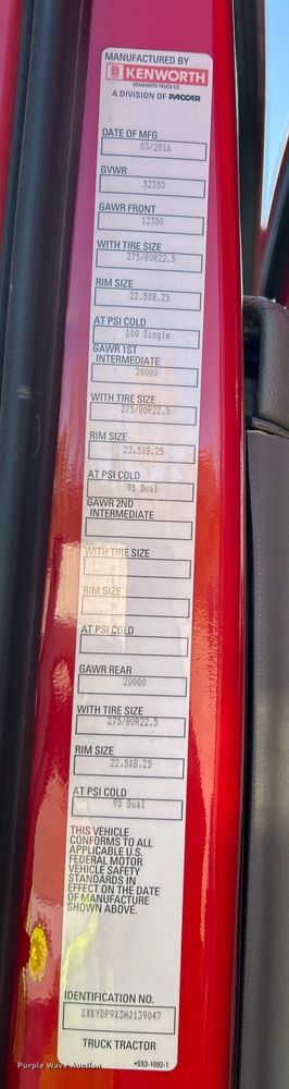 image for item YA1019 2017 Kenworth T680 semi truck