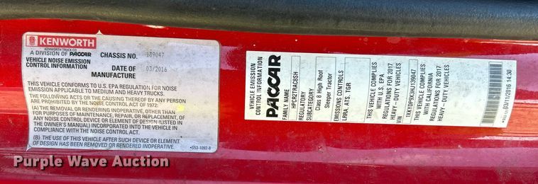 image for item YA1019 2017 Kenworth T680 semi truck