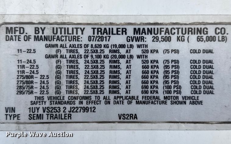 image for item YA1385 2018 Utility VS2RA refrigerated van trailer