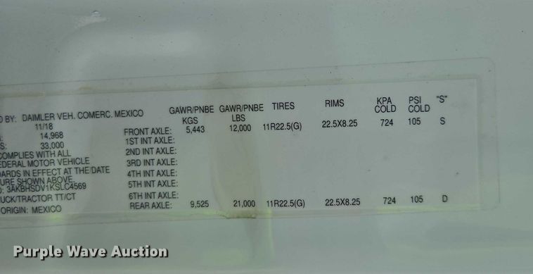 image for item YA1417 2019 Freightliner Cascadia semi truck