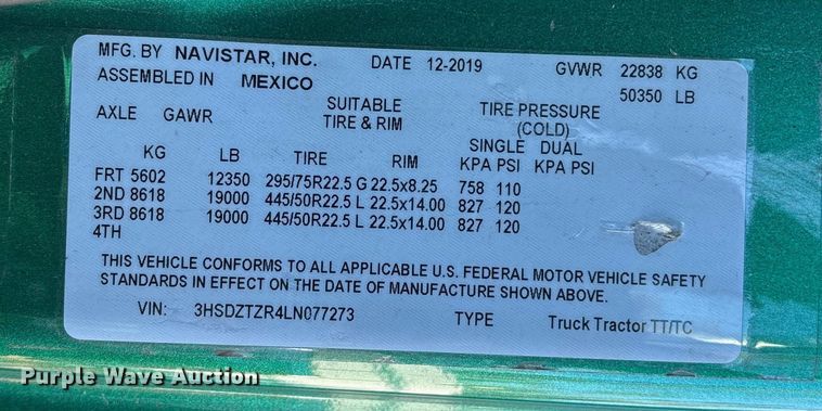 image for item YA1624 2020 International LT625 semi truck