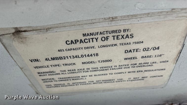 image for item YA1708 2004 Capacity TJ5000 yard truck