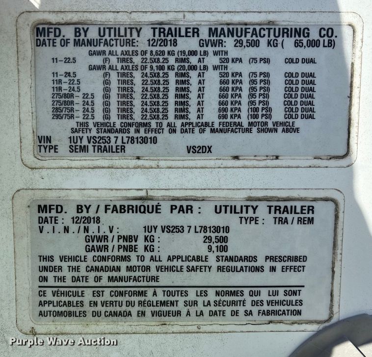 image for item YA1762 2020 Utility VS2DX dry van trailer