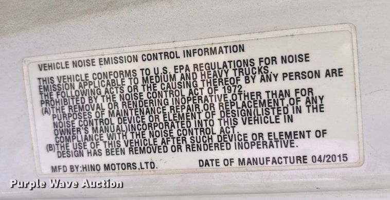 image for item YA1932 2016 Hino 268 box truck