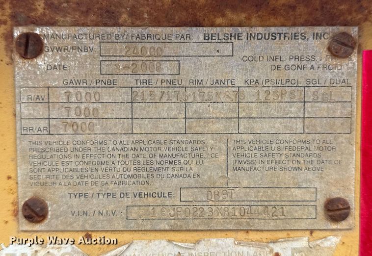 image for item DQ4202 2008 Belshe Industries DB9T equipment trailer