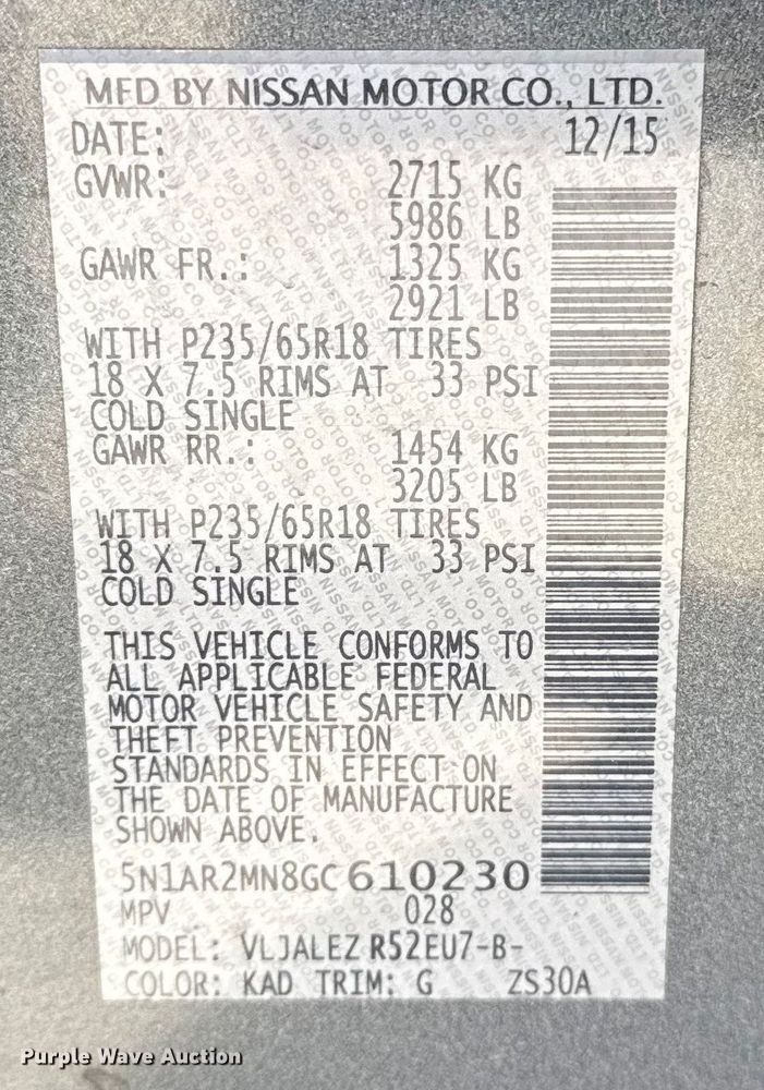 image for item DQ4213 2016 Nissan Pathfinder SUV