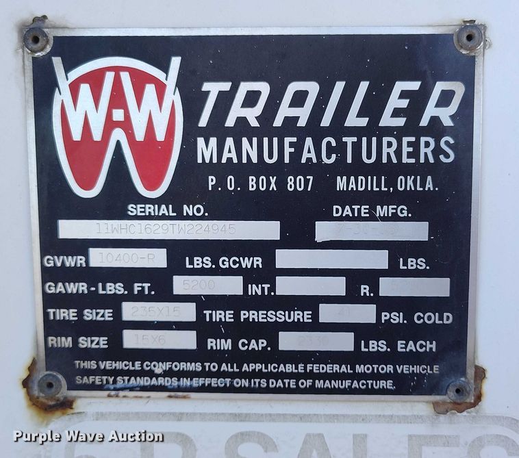 image for item DT0849 1996 W-W enclosed cargo trailer